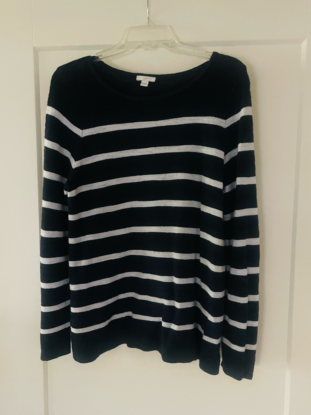 J.Jill Navy & White Striped Crewneck Boatneck Nautical Summer Sweater - Medium